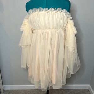 Off the Shoulder Tulle Cream Colored Dress